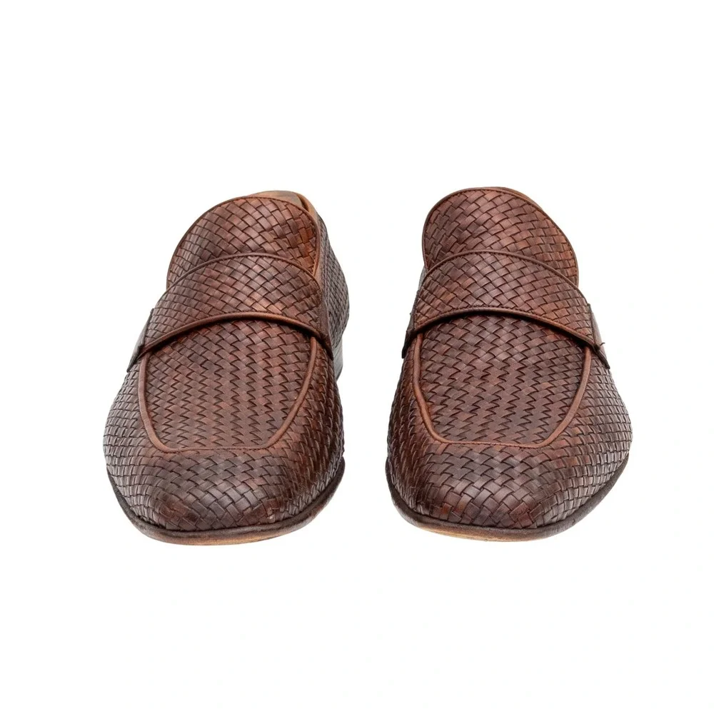 Santoni Woven Leather Loafers Mens US 10.5 UK 9.5 EU 44 Brown Handwoven